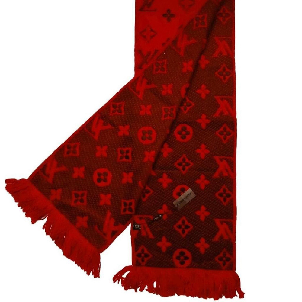 LOUIS VUITTON LV Classic Luxury Vintage Hot Red Monogram Scarf Scarves - Picture 7 of 8